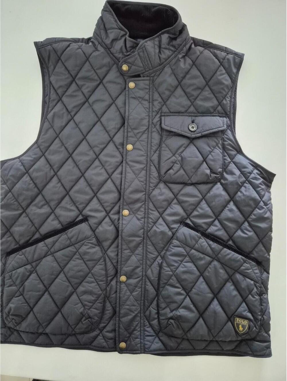 Polo Ralph Lauren Mens Quilted Utility Vest Navy Corduroy Lined Stand Collar XL